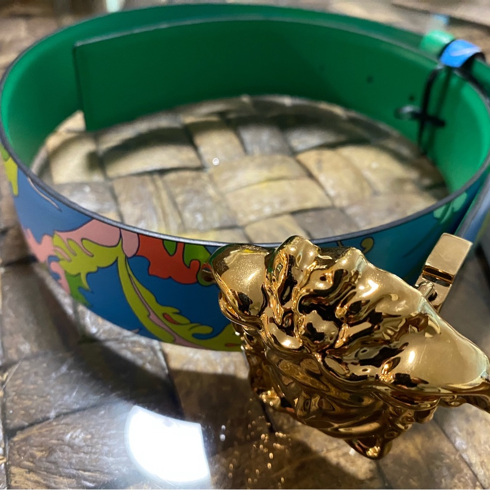 NIB $550 Versace Medusa-Buckle Baroccofest Leather Belt 85 (34) IT DCU67051A